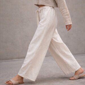 Ambiance Apparel women's linen wide legged slacks size L lounge wear travel